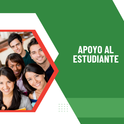 imagen con franjas verdes, una foto de personas y la palabra Apoyo al estudiante