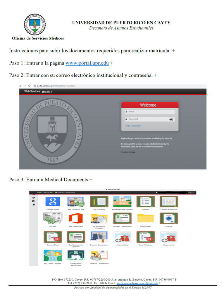 Enlace a las Instrucciones para subir los documentos de servicios médicos