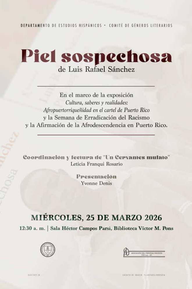 Promoción presentación de la obra de Luis Rafael Sánchez Piel sospechosa